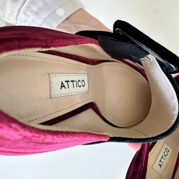 The Attico Elsa Velvet pumps Burgundy plum Black buckle heel EUC US size 5
